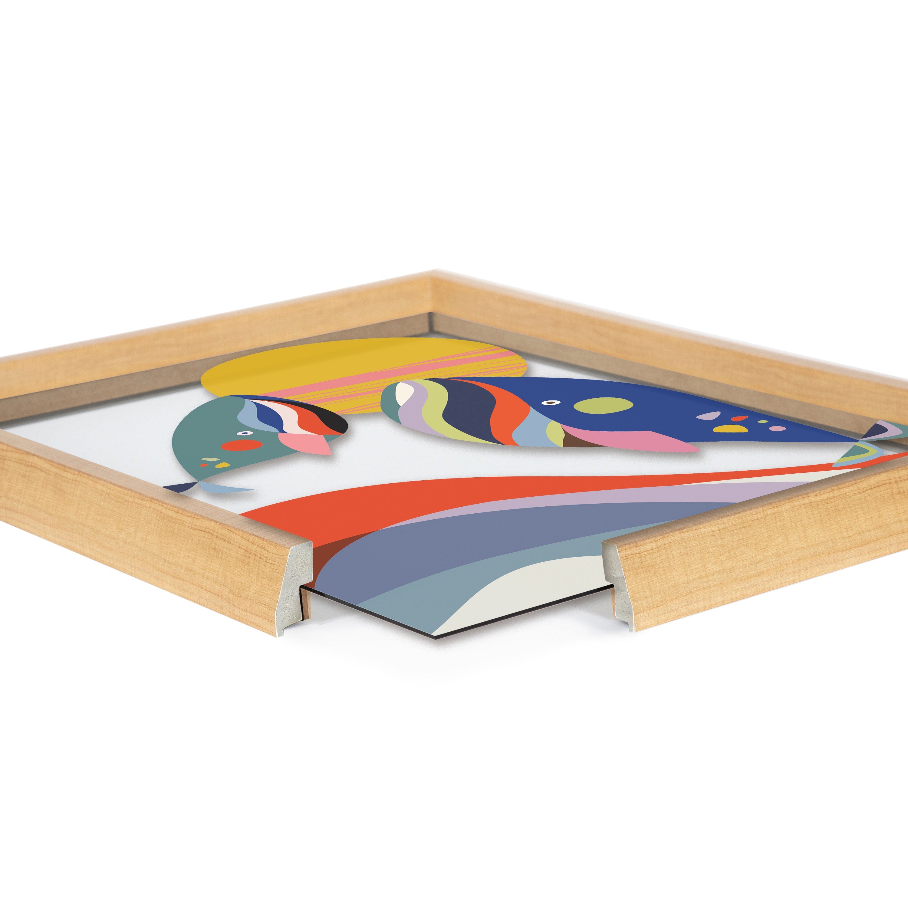Blake Modern Colorful Whales Framed Printed Glass by kateandlaurel - product image 3 for Resin Society