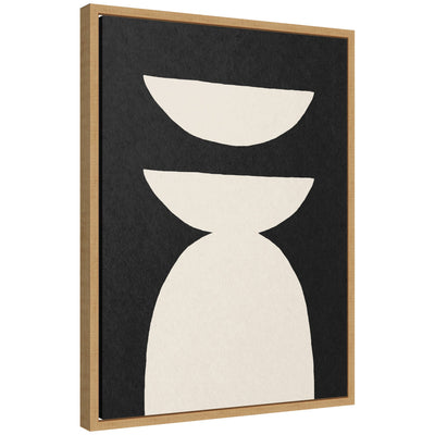Sylvie White Geometric Abstract Framed Canvas showing white geometric shapes on a black background in a floating frame