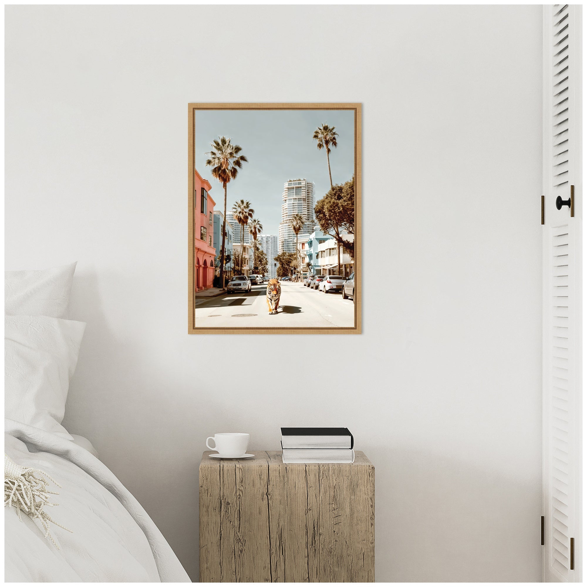 Sylvie California Tiger Roaming through Palm Springs Framed Canvas by Michael Schauer