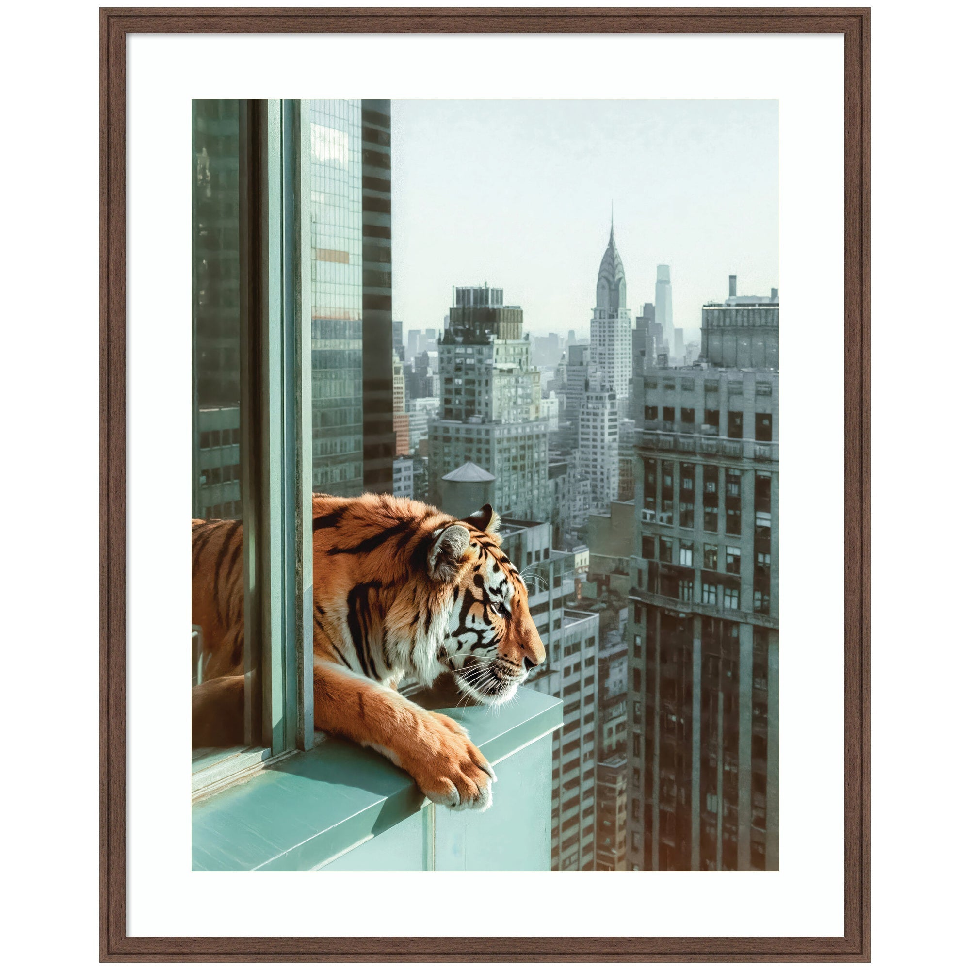 Framed Art Urban Tiger Overlooking Manhattan by Michael Schauer