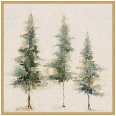 Sylvie Abstract Forest Evergreen Trees on Neutral Linen Framed Canvas