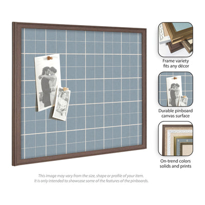 Framed Fabric Pinboard Light Blue Plaid Wall Organization