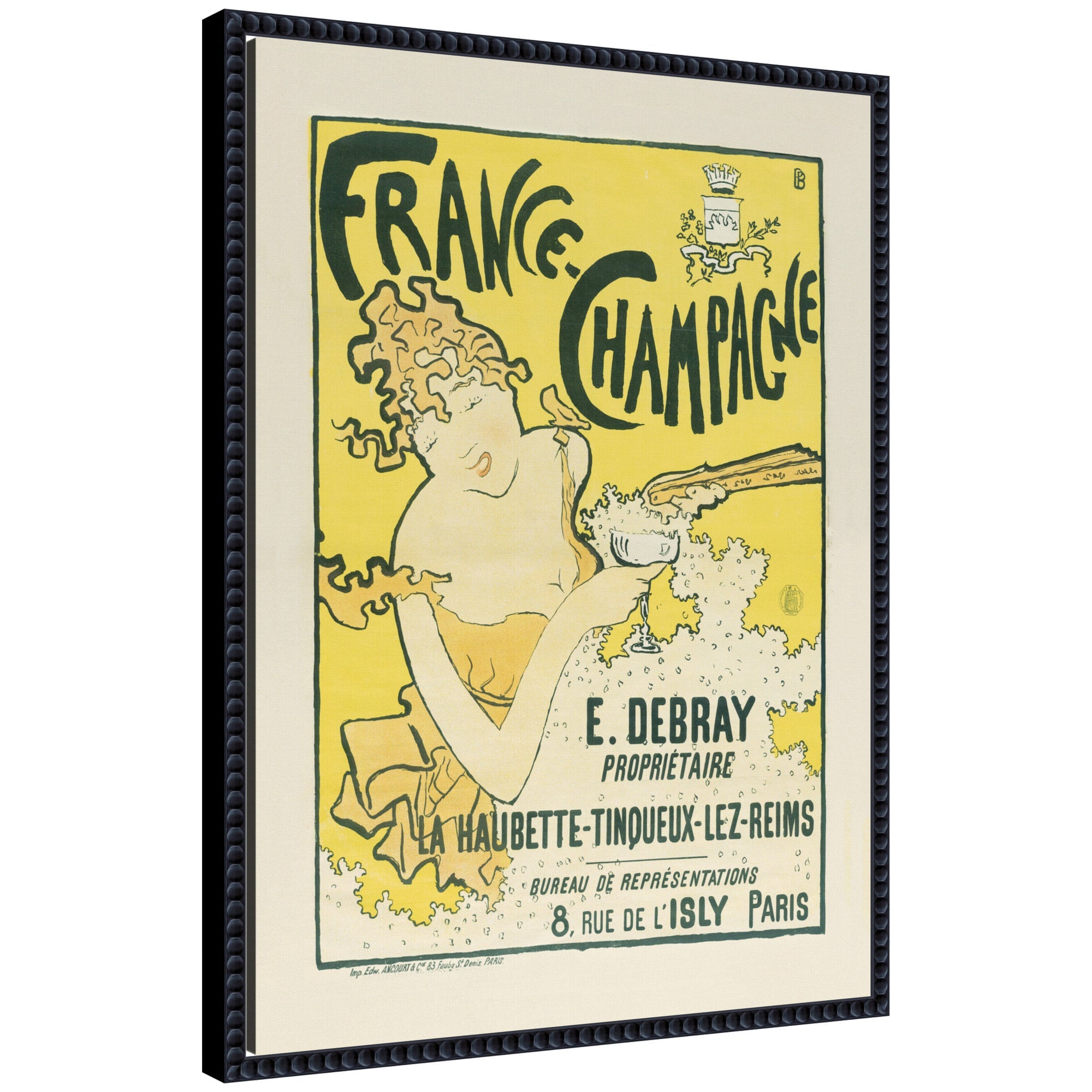 Framed canvas wall art print titled France Champagne 1889 91 Pierre Bonnard showing vintage style illustration in black beaded frame