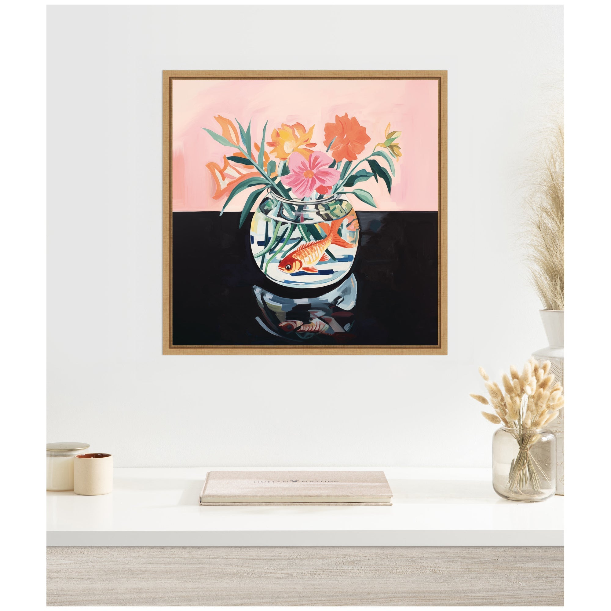 Sylvie Goldfish Bowl Botanical Framed Canvas by The Creative Bunch Studio