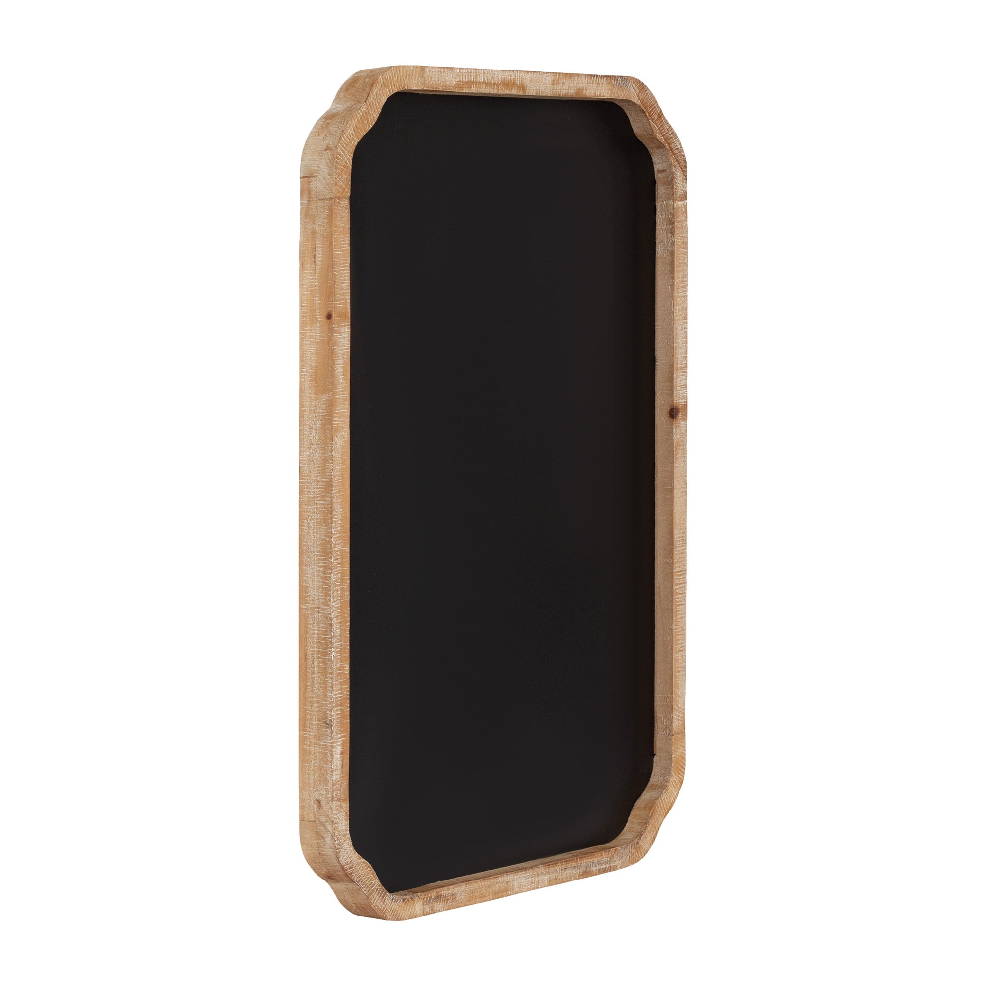 Marston Wood Framed Chalkboard showing black magnetic surface with scalloped wooden frame hanging on wall