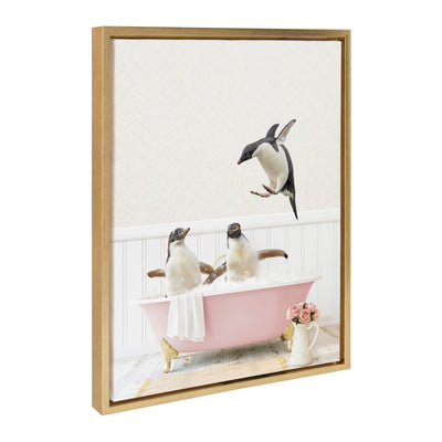 Sylvie Penguins Playing in Cottage Rose Bath Framed Canvas by kateandlaurel - product image 20 for Resin Society
