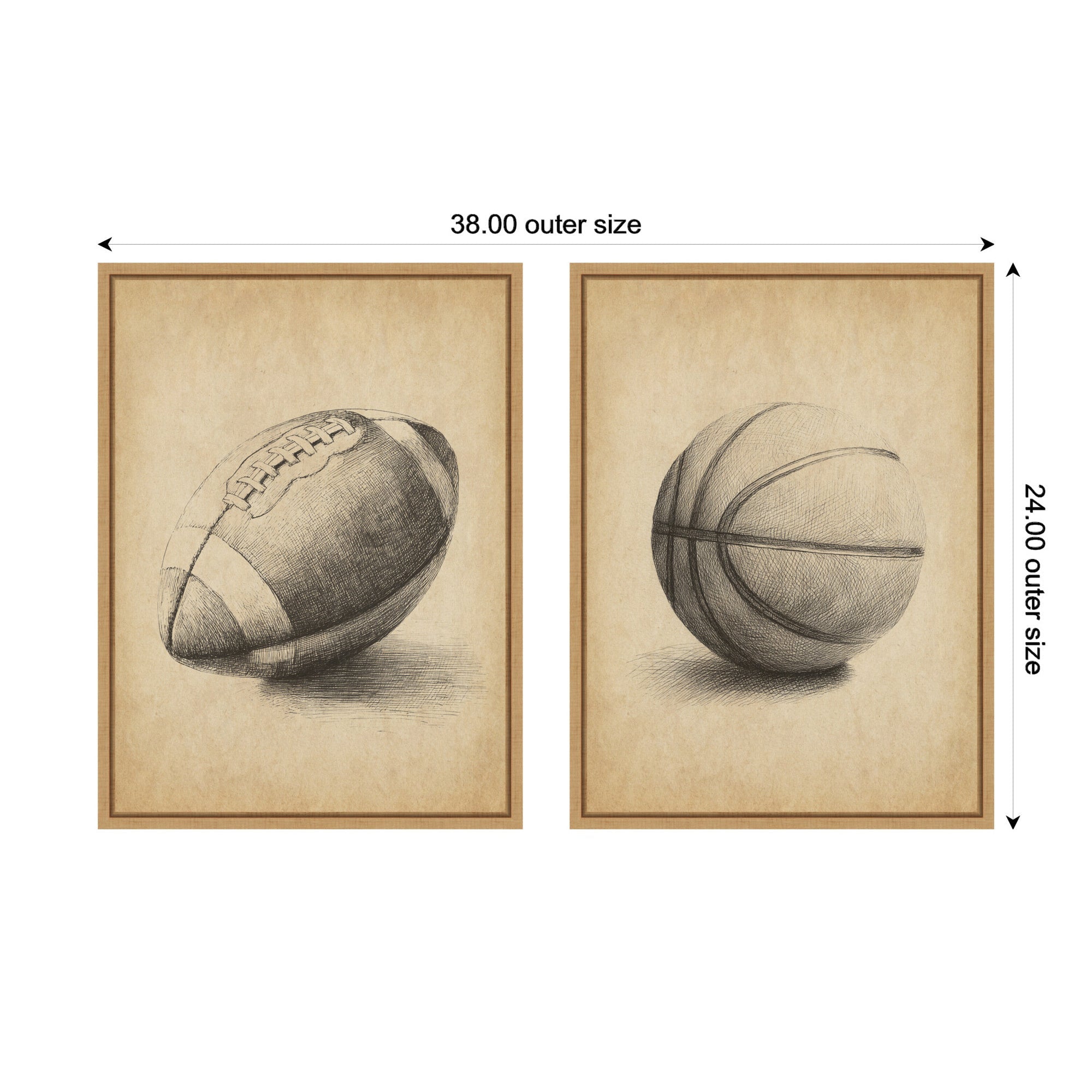 Vintage Football & Basketball 2 Piece Framed Canvas Wall Art Set by The Creative Bunch Studio