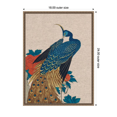 Sylvie Peacock and Peonies 1840 Utagawa Hiroshige Neutral Linen Framed Canvas by The Art Institute of Chicago
