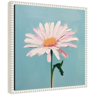 Sylvie Delicate Daisy 1 Teal framed floating canvas art showing abstract teal floral pattern with vintage beaded frame