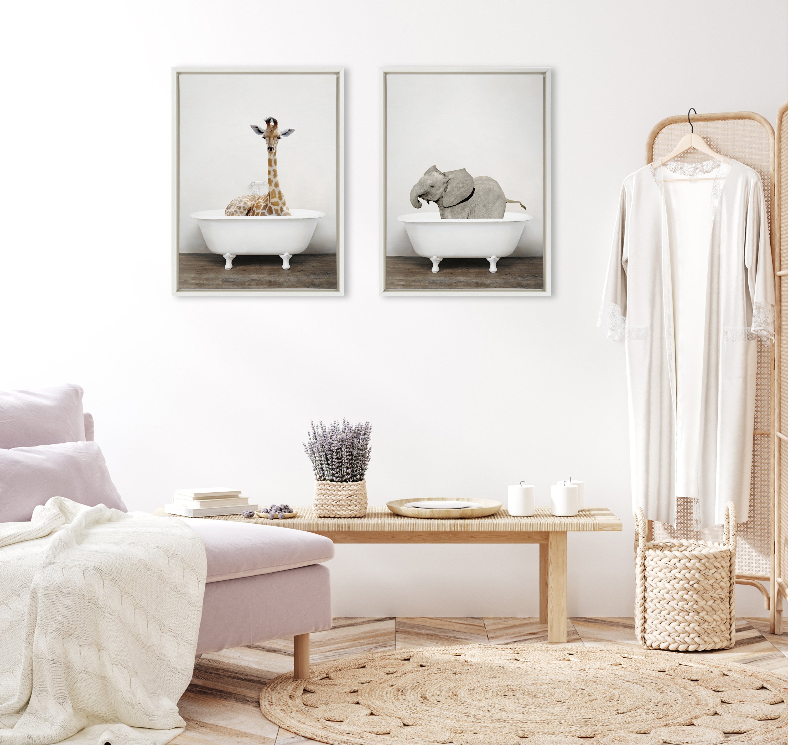 Sylvie Baby Elephant in the Tub Color Framed Canvas