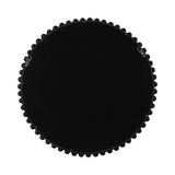 Round wall mirror with a black beaded frame encircling the reflective surface, shown from the back with hanging hardware visible.