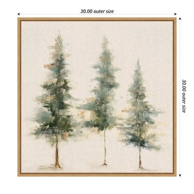 Sylvie Abstract Forest Evergreen Trees on Neutral Linen Framed Canvas