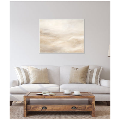 Sylvie Tonal Abstract Textural White and Beige Framed Canvas by The Creative Bunch Studio