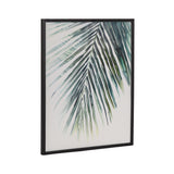 Framed artwork of a single palm leaf with varying green shades on a light background, shown at a slight angle with a narrow black frame.