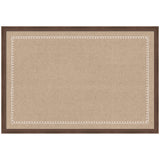 Rectangular cork bulletin board with a dark brown wooden frame and a white scalloped decorative border on the cork surface.