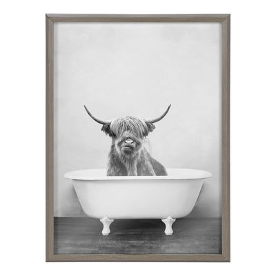 Blake Highland Cow in the Tub BW Framed Printed Glass by kateandlaurel - product image 2 for Resin Society