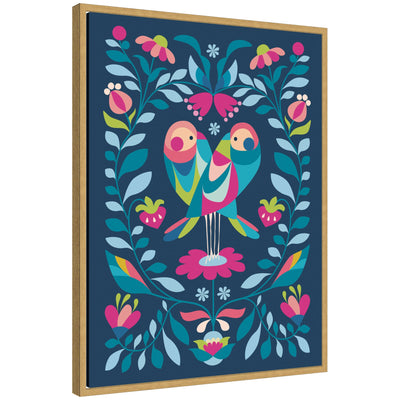 Sylvie Love Birds abstract print of two birds in white and gold framed canvas