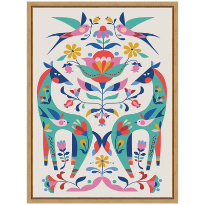 Sylvie Folk-Art Horses and Birds Framed Canvas by Rachel Lee