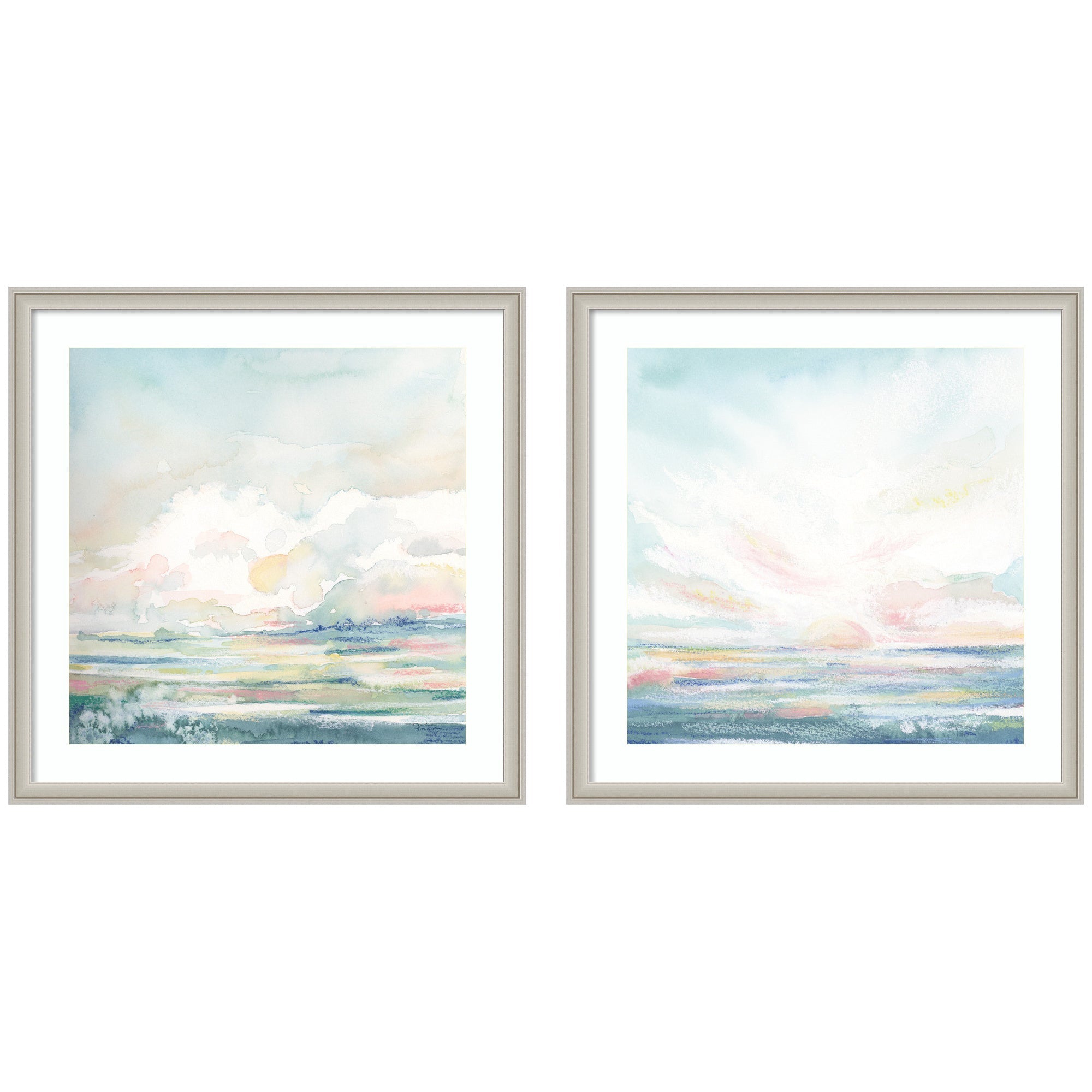 Heavenly Stillness 2 Piece Framed Wall Art Print Set displayed in a room setting