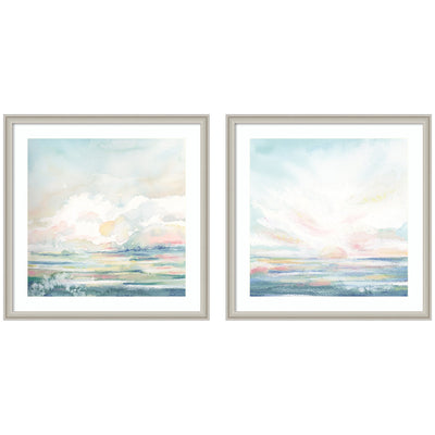 Heavenly Stillness 2 Piece Framed Wall Art Print Set displayed in a room setting
