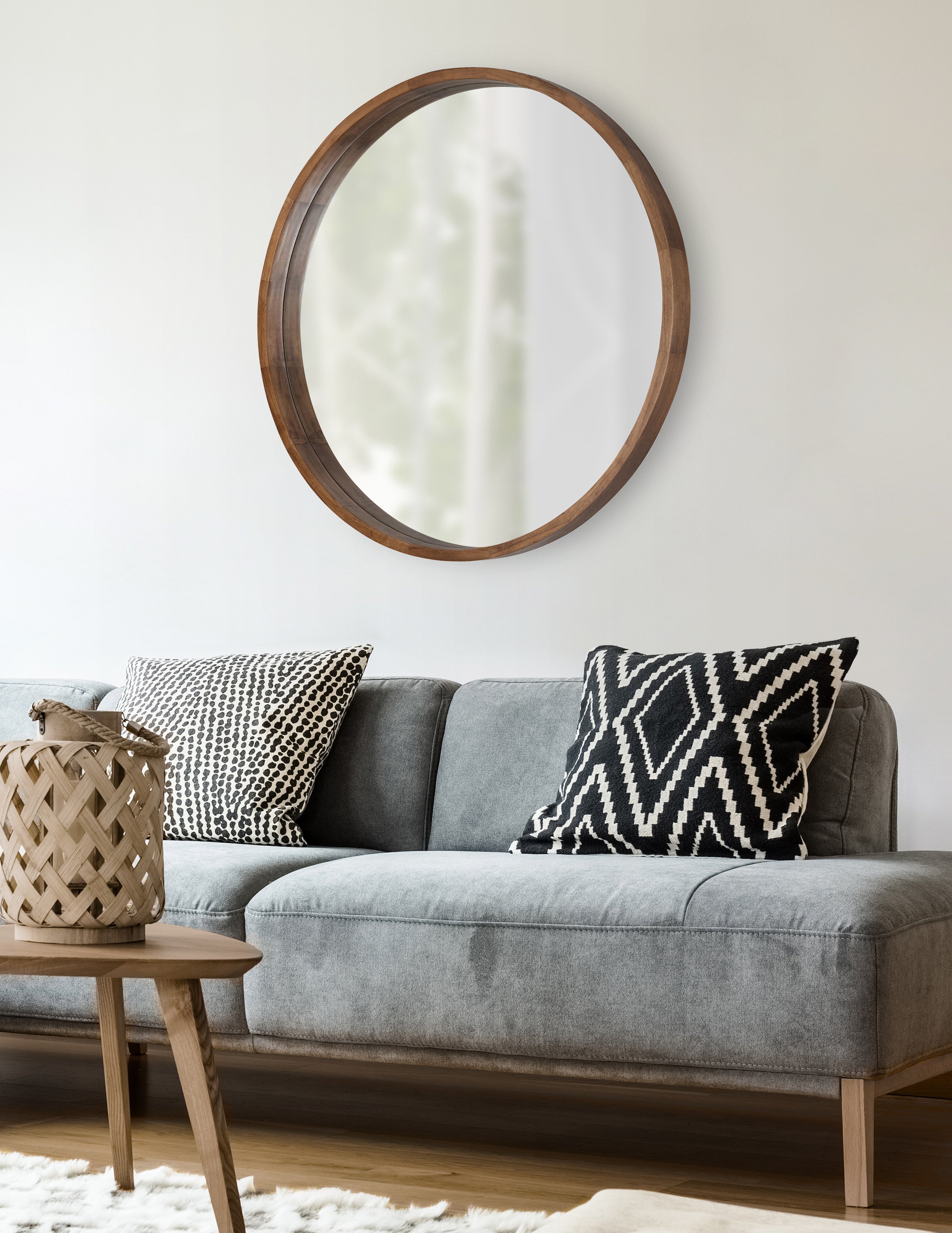 Hutton Round Wood Wall Mirror