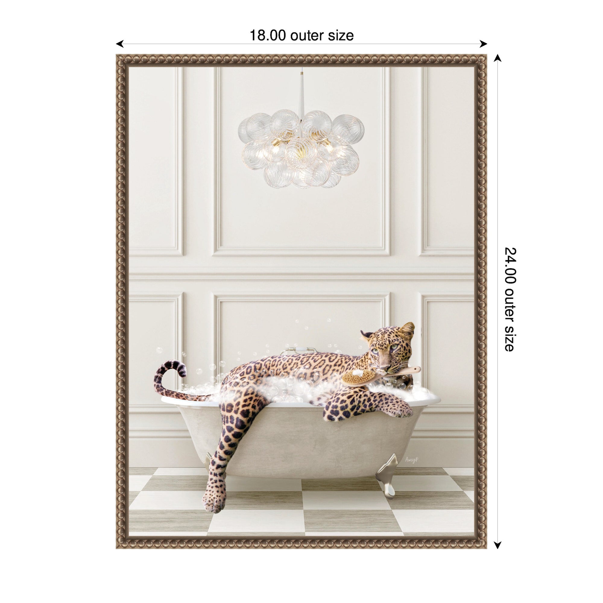 Sylvie Cheetah Traditional Chandelier Bath Framed Canvas by Amy Peterson