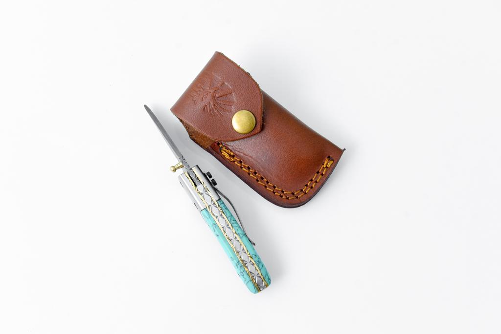 AzureGlide Damascus Steel Turquoise (Resin) Pocket Knife - TF-038 detail image - Resin Society