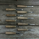 10-piece wood carving chisel and gouge set with ash wood handles and forged steel blades