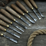 10-piece wood carving chisel and gouge set with ash wood handles and forged steel blades