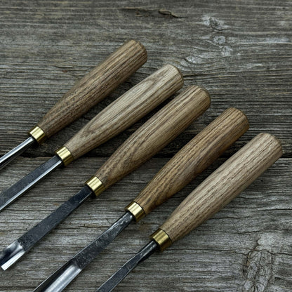 10-piece wood carving chisel and gouge set with ash wood handles and forged steel blades