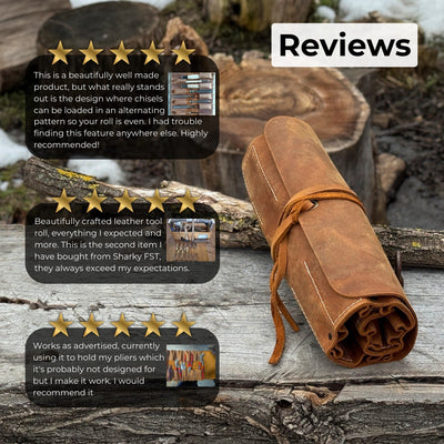 Handmade 10 Pocket Leather Tool Roll made from Crazy Horse leather by Sharky Forged Steel Tools