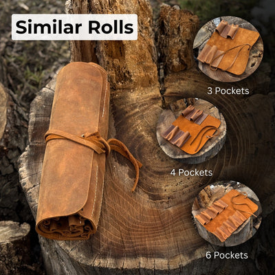 Handmade 10 Pocket Leather Tool Roll made from Crazy Horse leather by Sharky Forged Steel Tools