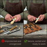 Handmade 10 Pocket Leather Tool Roll made from Crazy Horse leather by Sharky Forged Steel Tools
