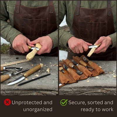 Handmade 10 Pocket Leather Tool Roll made from Crazy Horse leather by Sharky Forged Steel Tools