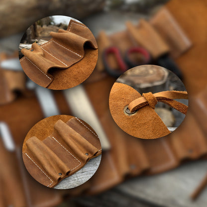 Handmade 10 Pocket Leather Tool Roll made from Crazy Horse leather by Sharky Forged Steel Tools