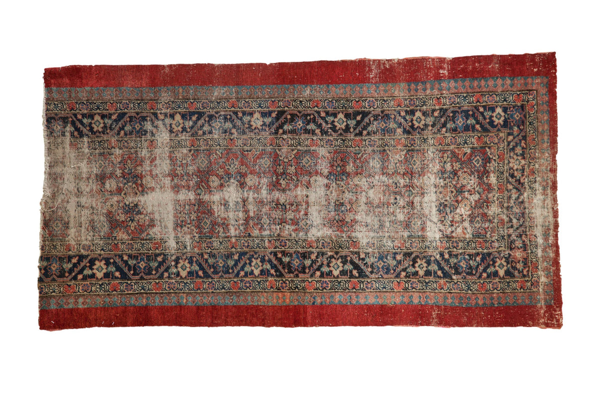 Antique Fine Fragment Serab Rug Runner with floral and vine motifs in cherry red and navy blue