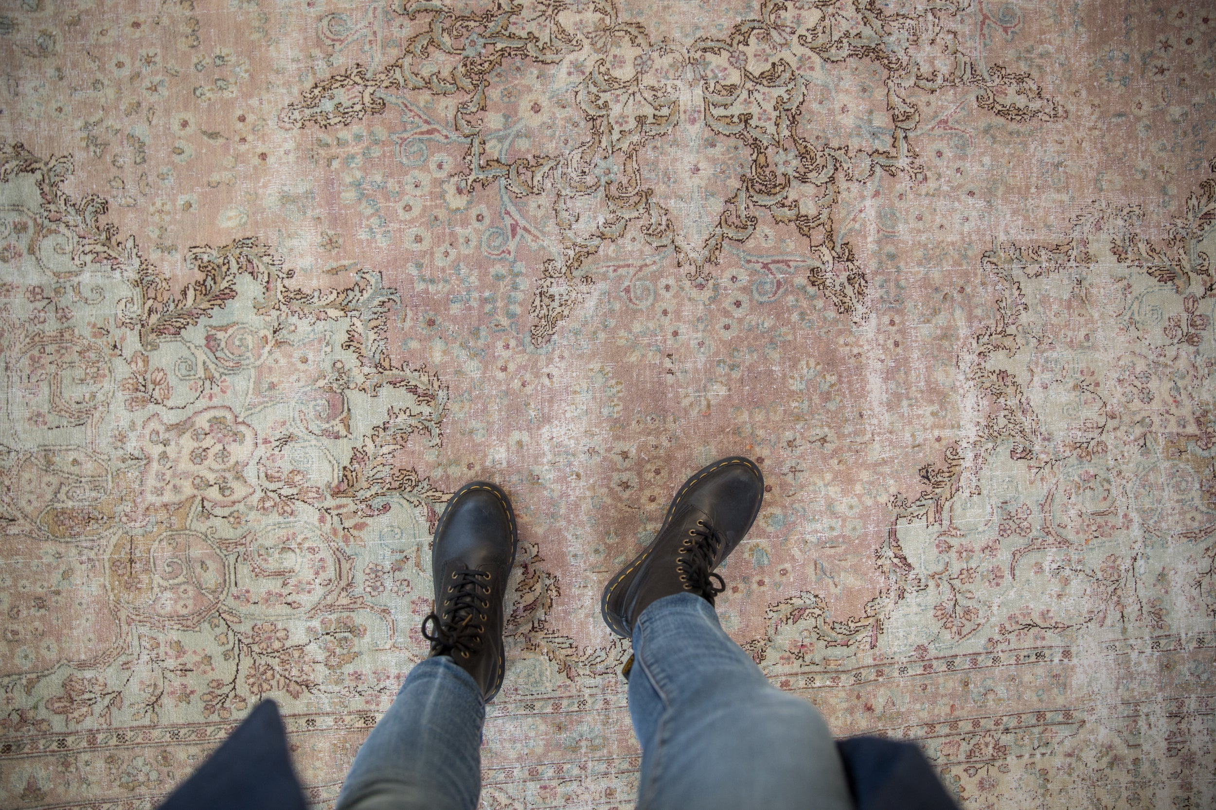 9.5x10 Vintage Fine Distressed Cyrus Crown® Kerman Square Carpet by Old New House® - product image 2 for Resin Society