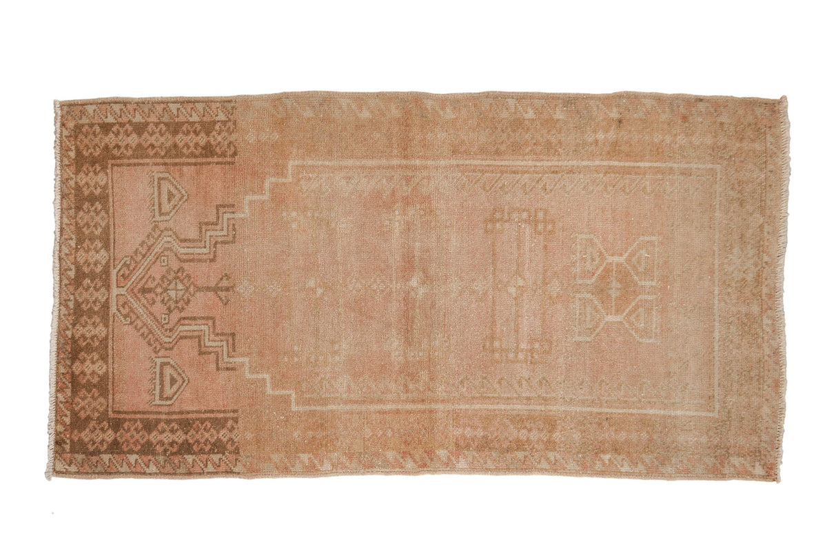 3x5.5 Vintage Distressed Oushak Rug displaying faded prayer motif and tree of life design with soft color palette