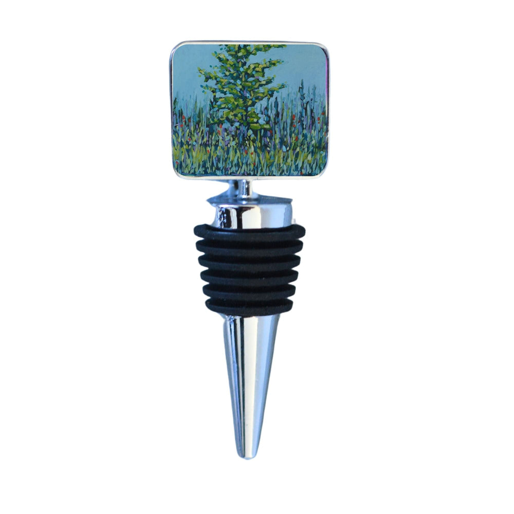 Wine Bottle Stopper featuring original artwork by Christi M. Dreese with zinc-alloy decorative top and stainless steel base