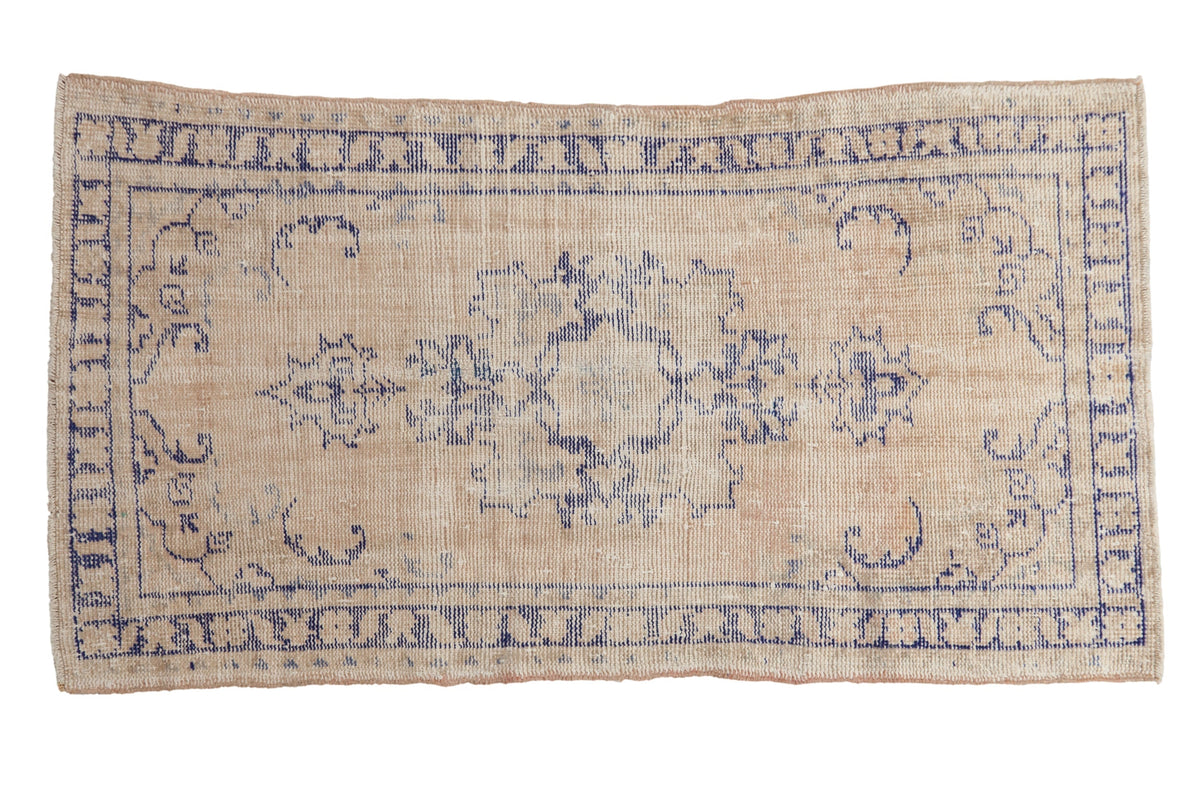 2.5x4.5 Vintage Distressed Oushak Rug with ivory and blue center medallion design
