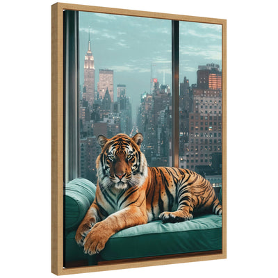 Sylvie Graceful Tiger in New York Framed Canvas by Michael Schauer