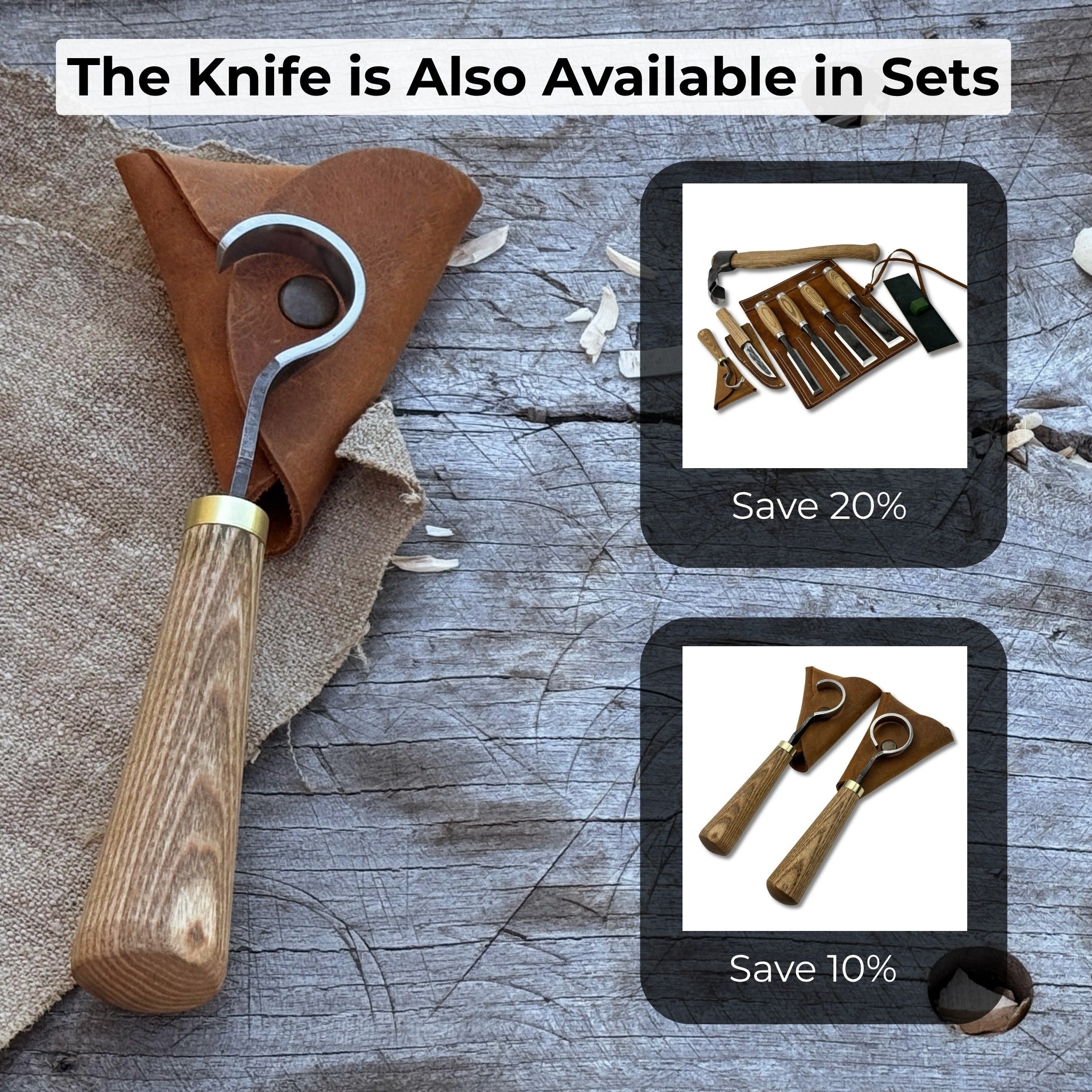 Spoon Carving Hook Knife with 3 cm blade and leather case by Sharky Forged Steel Tools