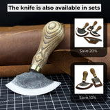 Small leather round knife with ash wood handle and high-carbon steel blade