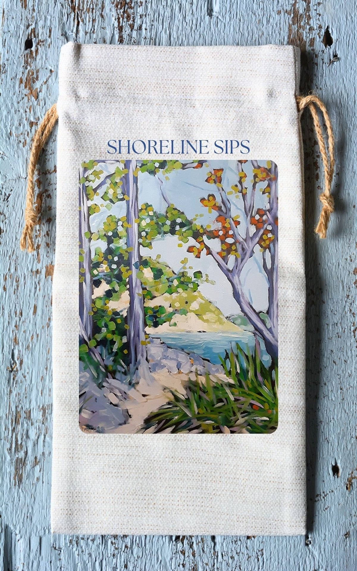 Wine Tote: Shoreline Sips - Beach by Dreese Fine Art - Resin Society