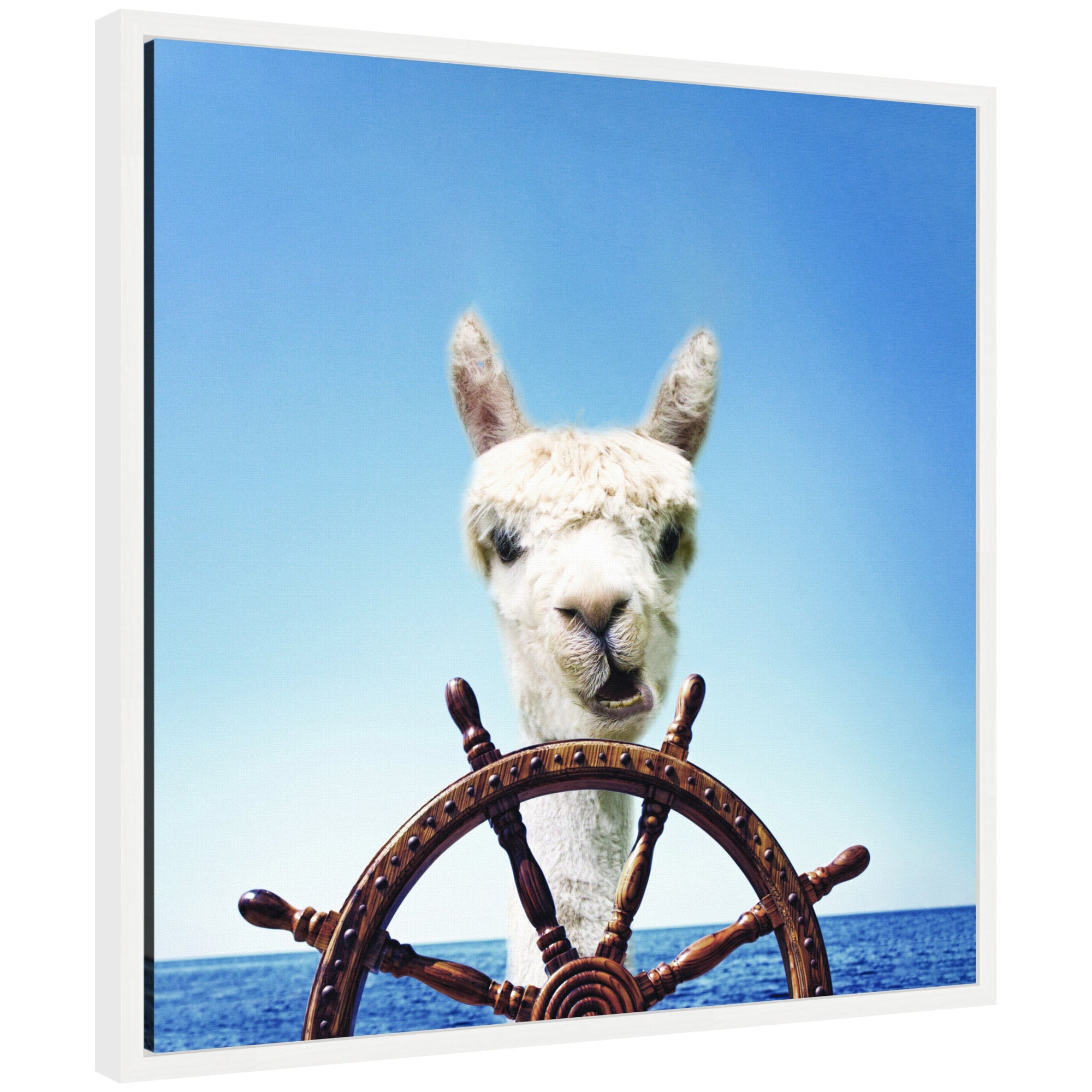 Sylvie Boat Animal Alpaca framed canvas art depicting an alpaca against a neutral background
