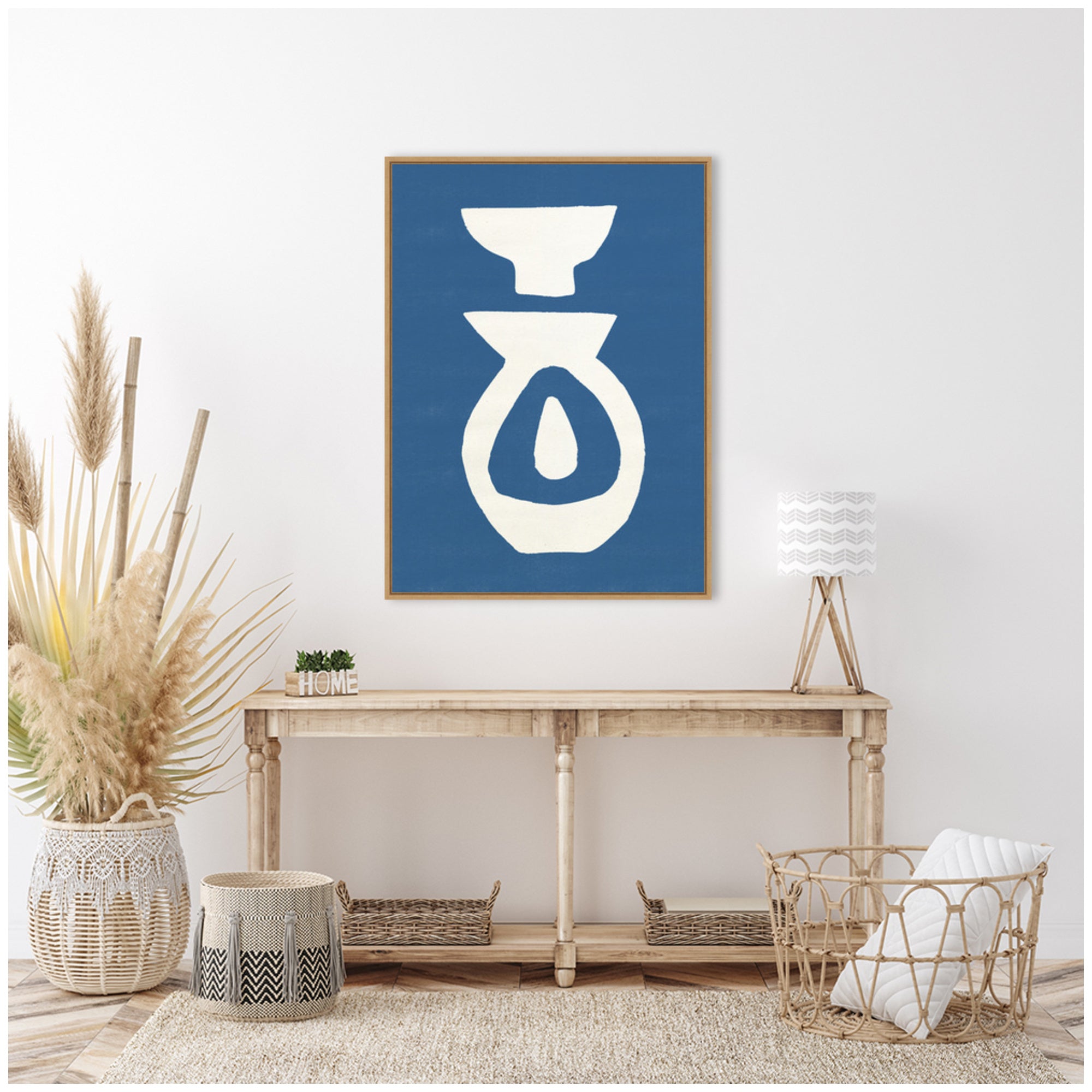 Sylvie Ceramic Blue Beige 1 Framed Canvas by Rocket Jack