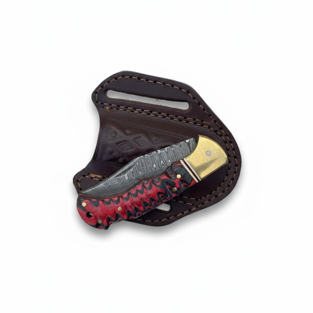 Crimson Ridge Damascus Folding Knife - TF-096 detail image - Resin Society