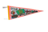Vintage Wall Drug South Dakota felt flag pennant, measuring 12 by 29 inches, showing minor creasing and frayed corners