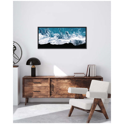 Sylvie Minimalist Ocean Waves on the Black Beach in Iceland Framed Canvas by Michael Schauer