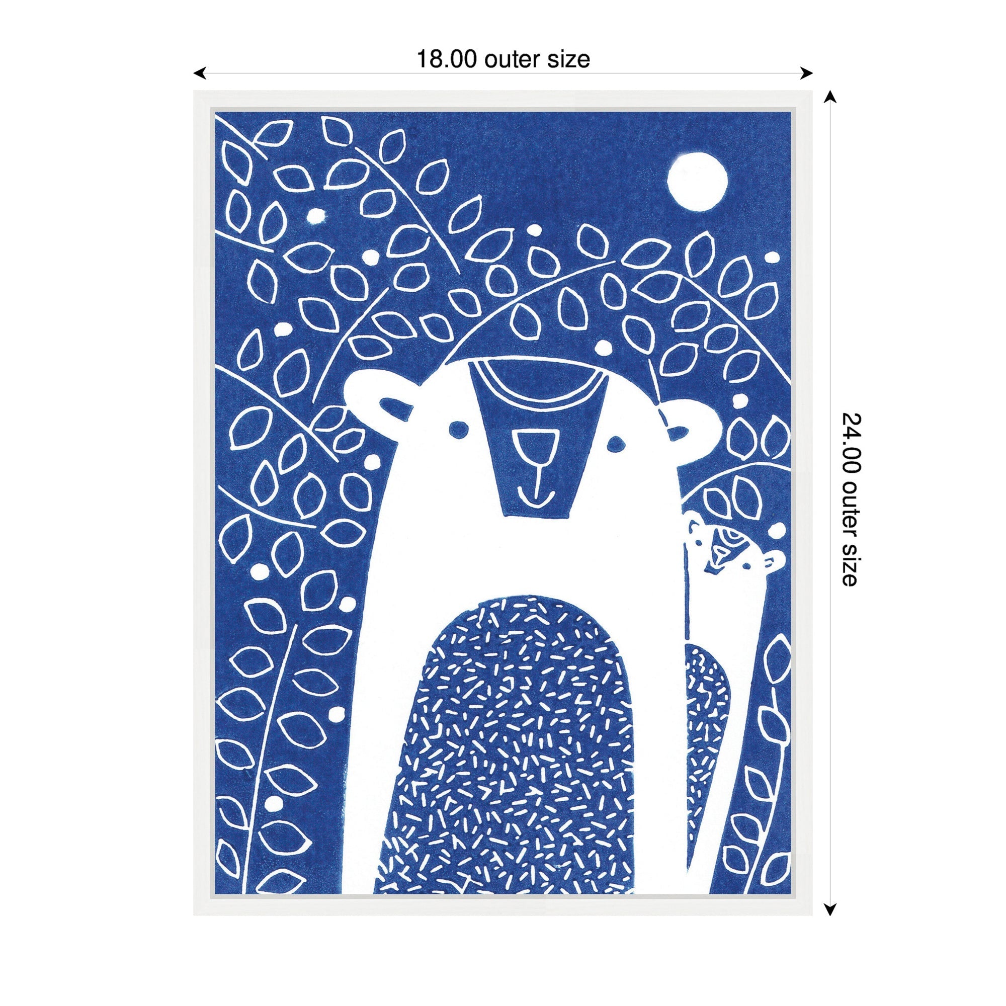 Sylvie Blue Night Bears Linocut Framed Canvas by Giuliana Lazzerini